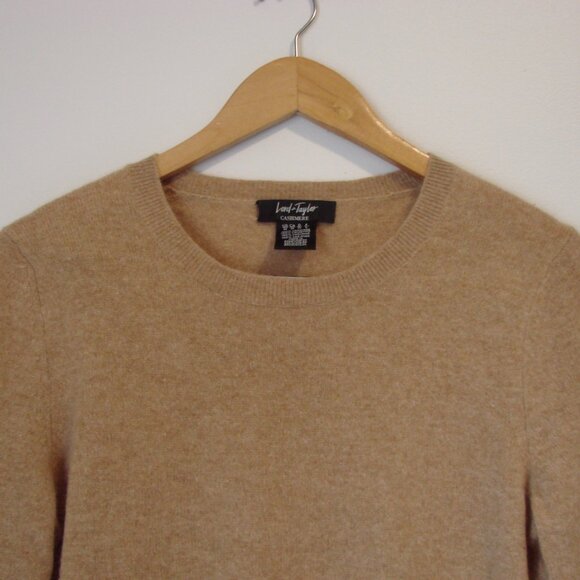 Cashmere Tan Beige Crewneck Sweater Lord & Taylor Ribbed Long Sleeve Medium - Picture 2 of 9